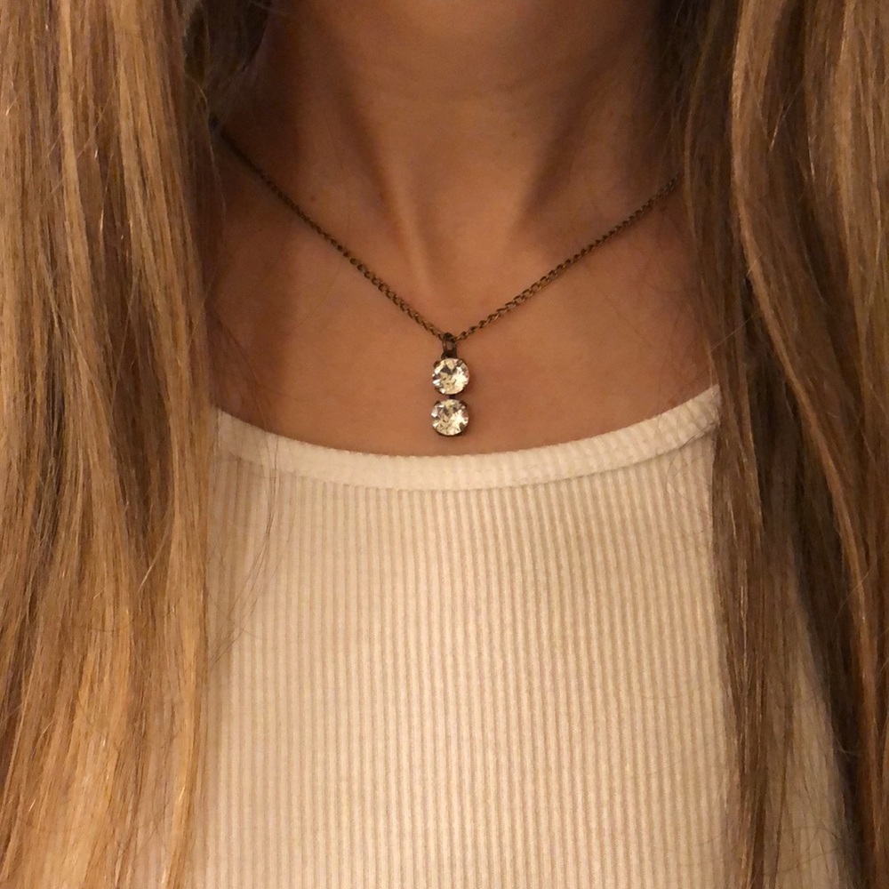 Antique Brass Crystal Drop Necklace - Picture 1 of 7